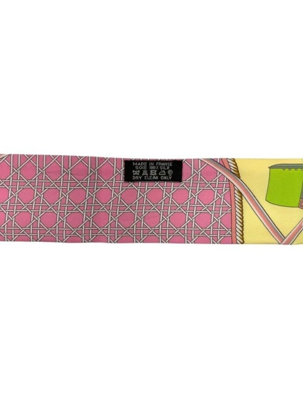 Hermes Ribbon Scarf Twilly Yellow Pink Foldable Top Carriage Already Cleaned - Picture 4 of 6